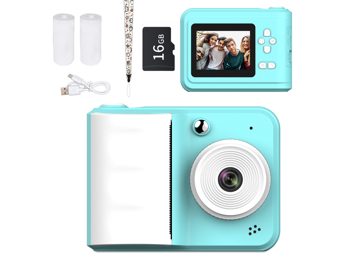 Câmera Fotográfica Instantânea Infantil, Impressora de Fotos, Tela de 2,4 Polegadas Azul PANOONA