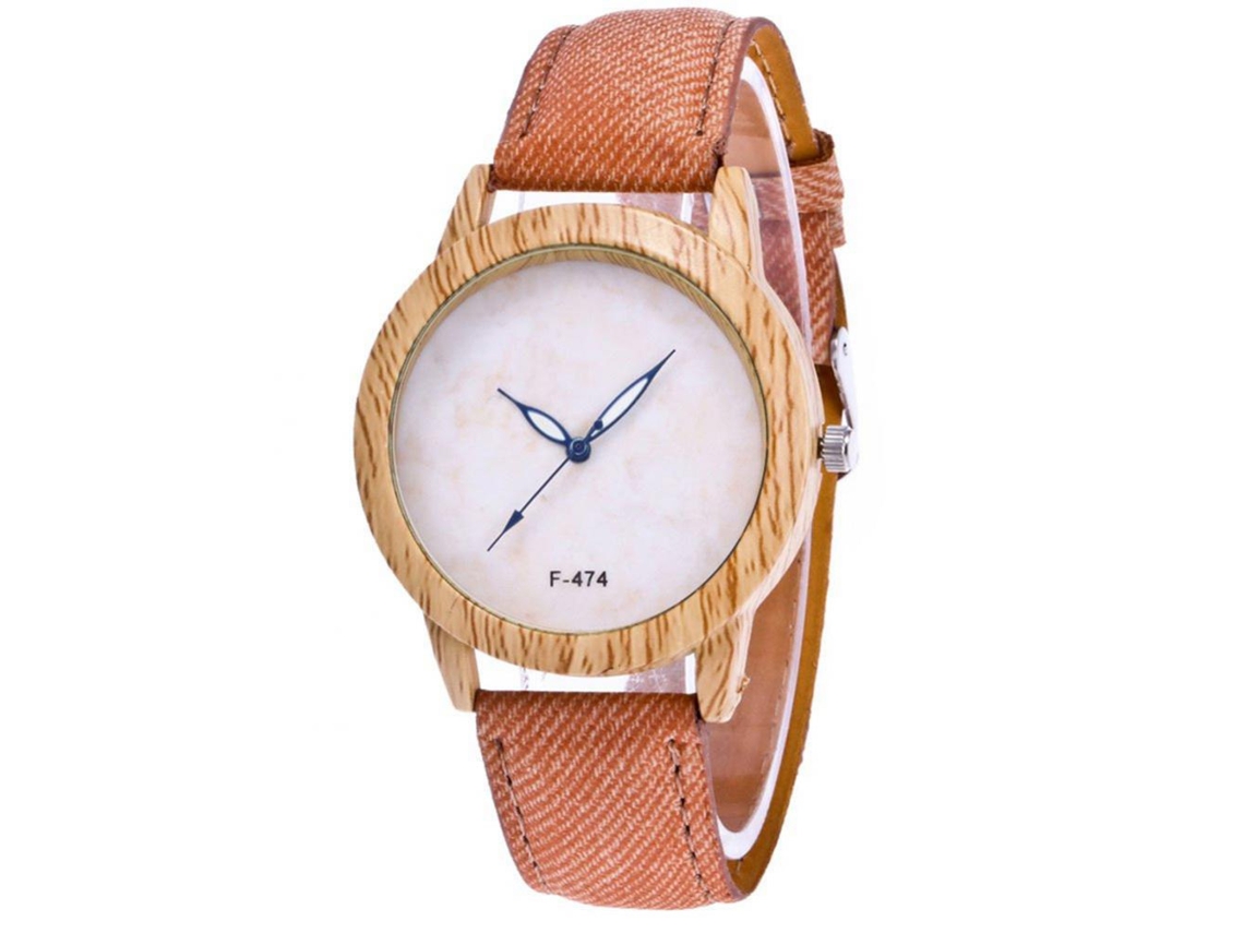 Reloj De Pulsera Unisex Casual De Cuero Denim Con Caja De Madera (café Claro)