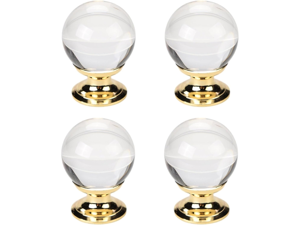 Conjunto De 4 Puxadores Gaveta Com Furo Único, Bola, Para Porta De Guarda Roupa, Armário Ou Gaveta, Com Cristais, Modelo