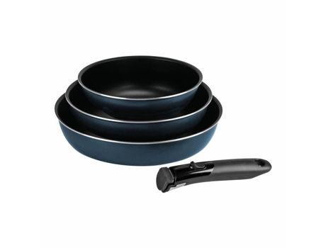 SITRAM Conjunto de 4 Peças 3 Frigideiras 20-24-28 Cm Pega Removível Revestimento Antiaderente Todas As Fontes de Calor Incluindo Indução