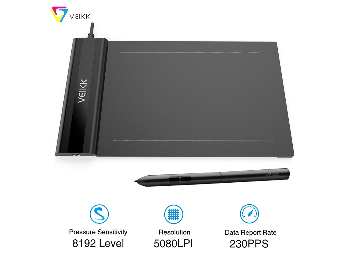 Tablet Digital De Desenho Veikk S640 Com Caneta Sem Bateria 8192 Níveis De Sensibilidade À Pressão Para Android Windows Mac Linux