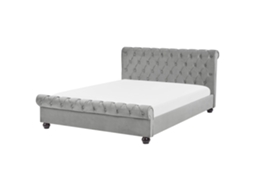 Cama de casal BELIANI Avallon de Veludo Cinzento 152x233x94