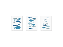 3 Quadros Decorativos De Paredes Com Peixes Cartoon Em Tela