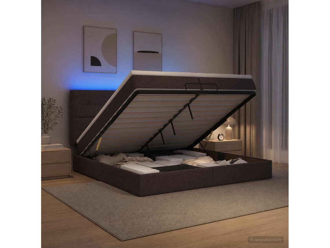 Vidaxl Cama Ottoman Com Colchão E Led Marrom Escuro 200 X 200 Cm