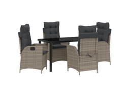 Conjunto 5 Conjunto De Jantar Para Jardim Vidaxl Cinzento Vime Pe (140 X 70 X 73 Cm)