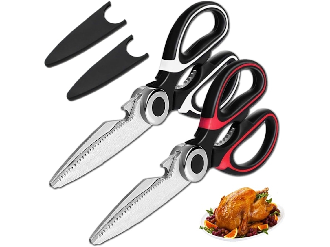 Tesoura de cozinha de aço inoxidável resistente Slowmoose para aves, peixes, carnes e vegetais (pacote com 2)