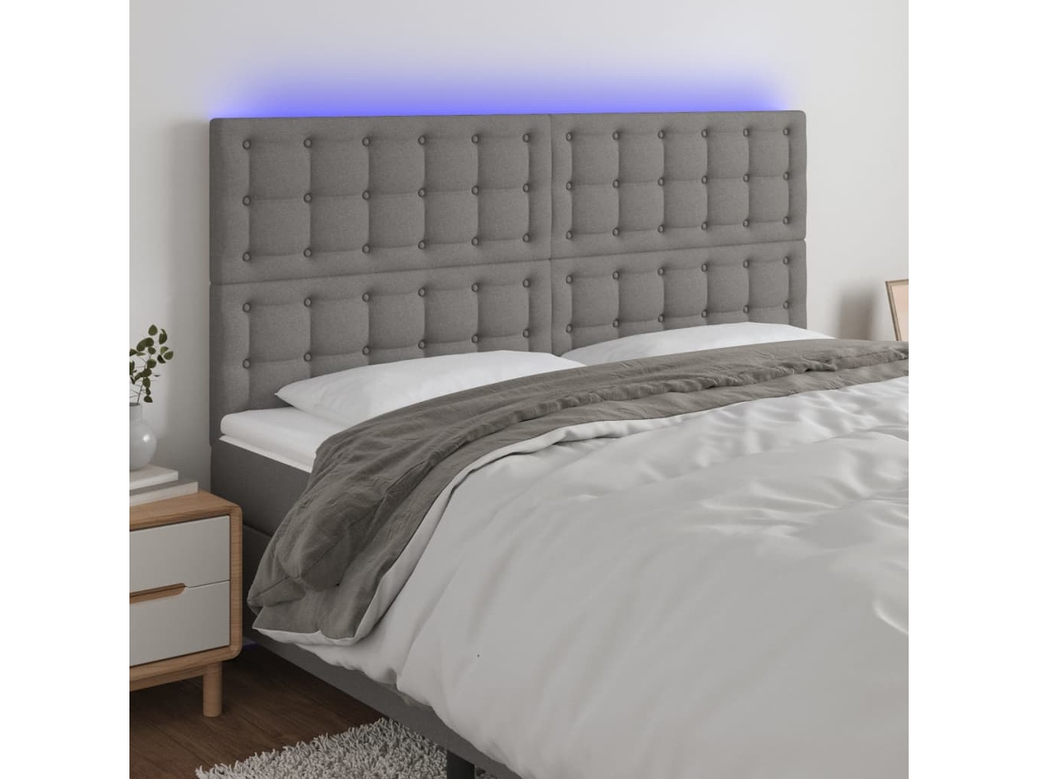 Vidaxl Cabeceira De Cama C/ Led Tecido 200x5x118/128 Cm Cinza-escuro