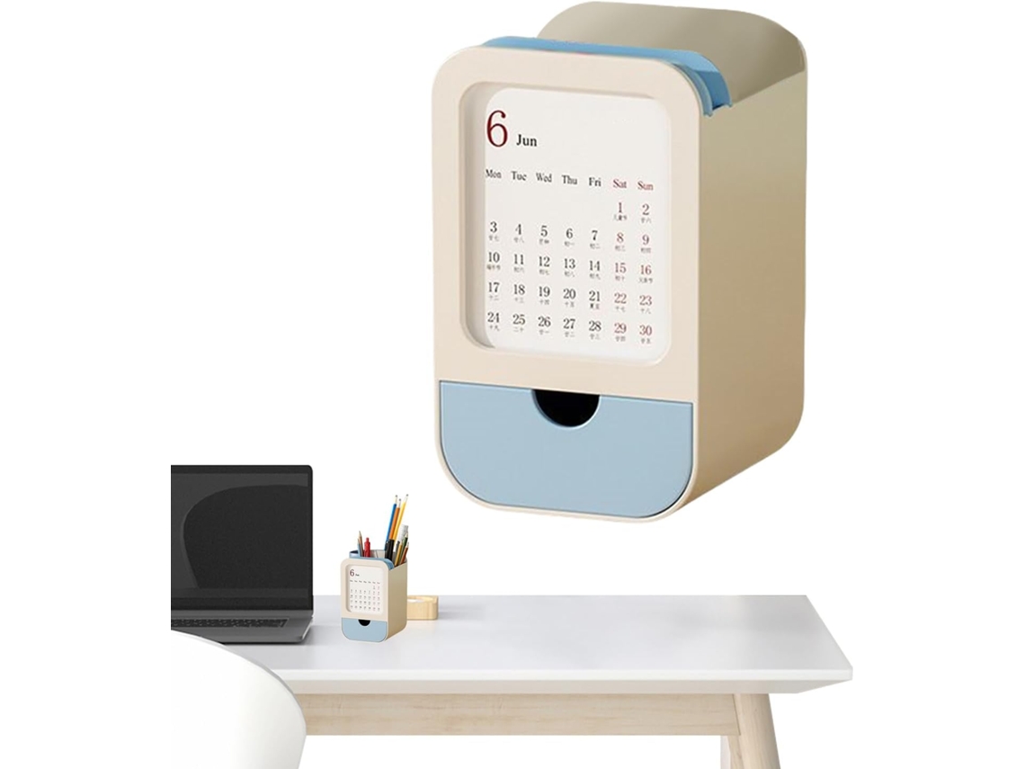 Porta Canetas, Organizador De Lápis, Suporte De Mesa, Organizador Com Calendário, 8x 13cm, Compartimento Com Gaveta