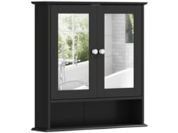 Armário de Casa de Banho Mdf, Vidro Cor Preto 56x13x58 cm Kleankin