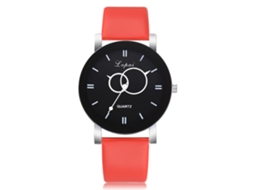 Reloj De Pulsera Para Mujer De Cuero Pu Con Dial Simple Y Patrón Fresco Rojo