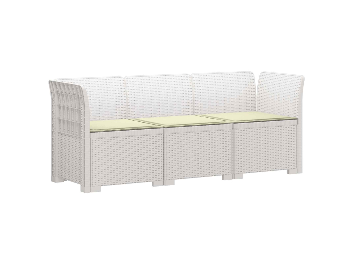 Vidaxl Sofá De Jardim 3 Lugares Com Almofadas Visual Rattan Pp Branco