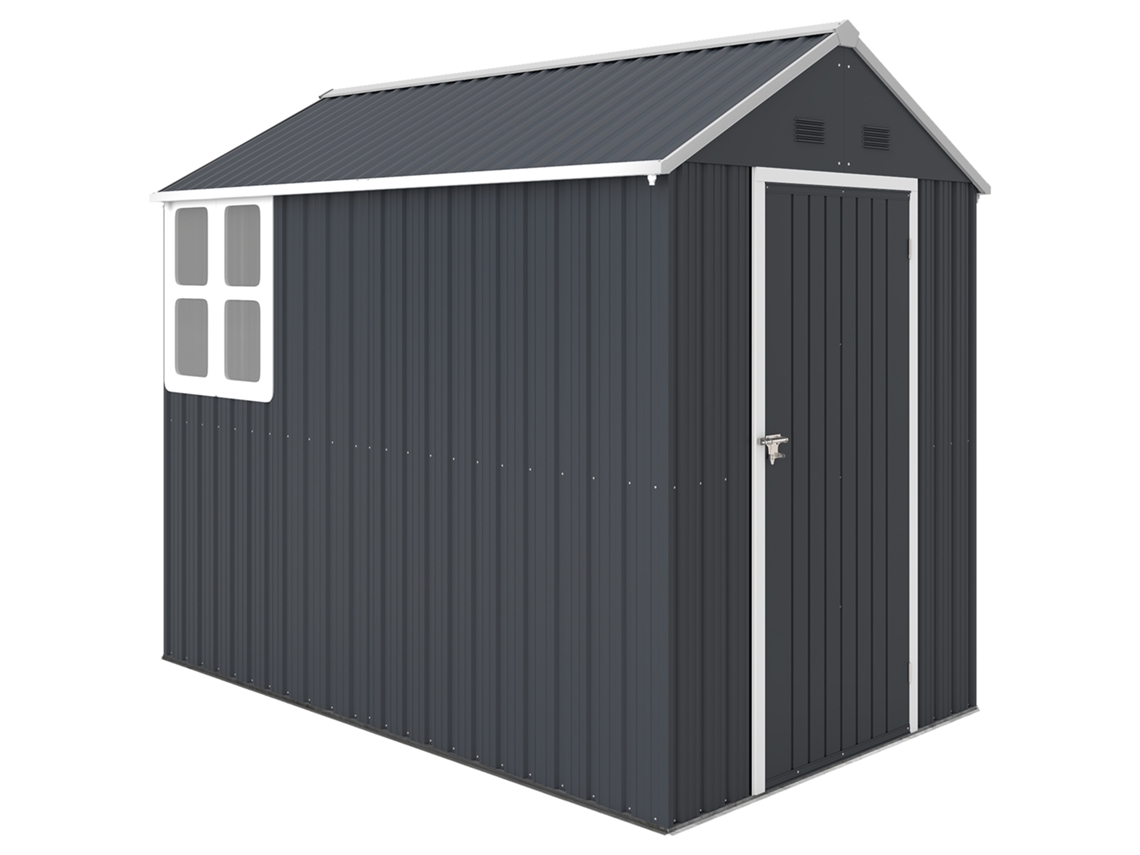 Suporte para Ferramentas de Jardim em Aço Galvanizado e Pp com Janela (259x172x222cm) Cinza Branco