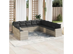 Vidaxl 11 Pcs Conjunto Sofás De Jardim C/ Almofadões Vime Pe Cinzento