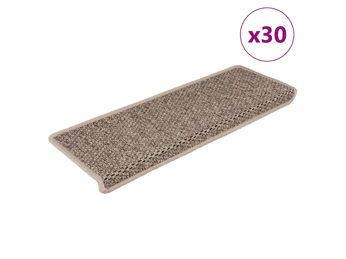 Vidaxl Tapetes Escada Adesivos Aspeto Sisal 30pcs 65x21x4 Bege-escuro