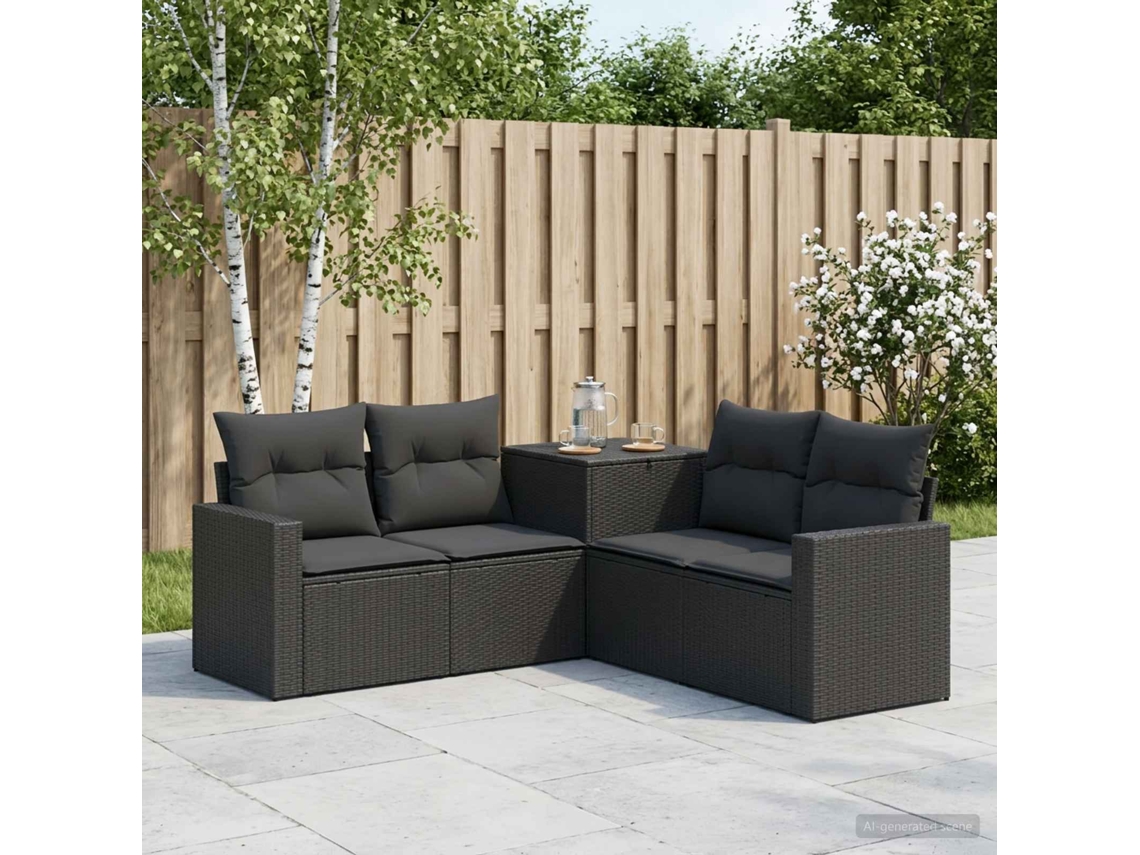 Vidaxl Conjunto De Sofás 5 Unid. Preto Rattan Poliéster E Aço