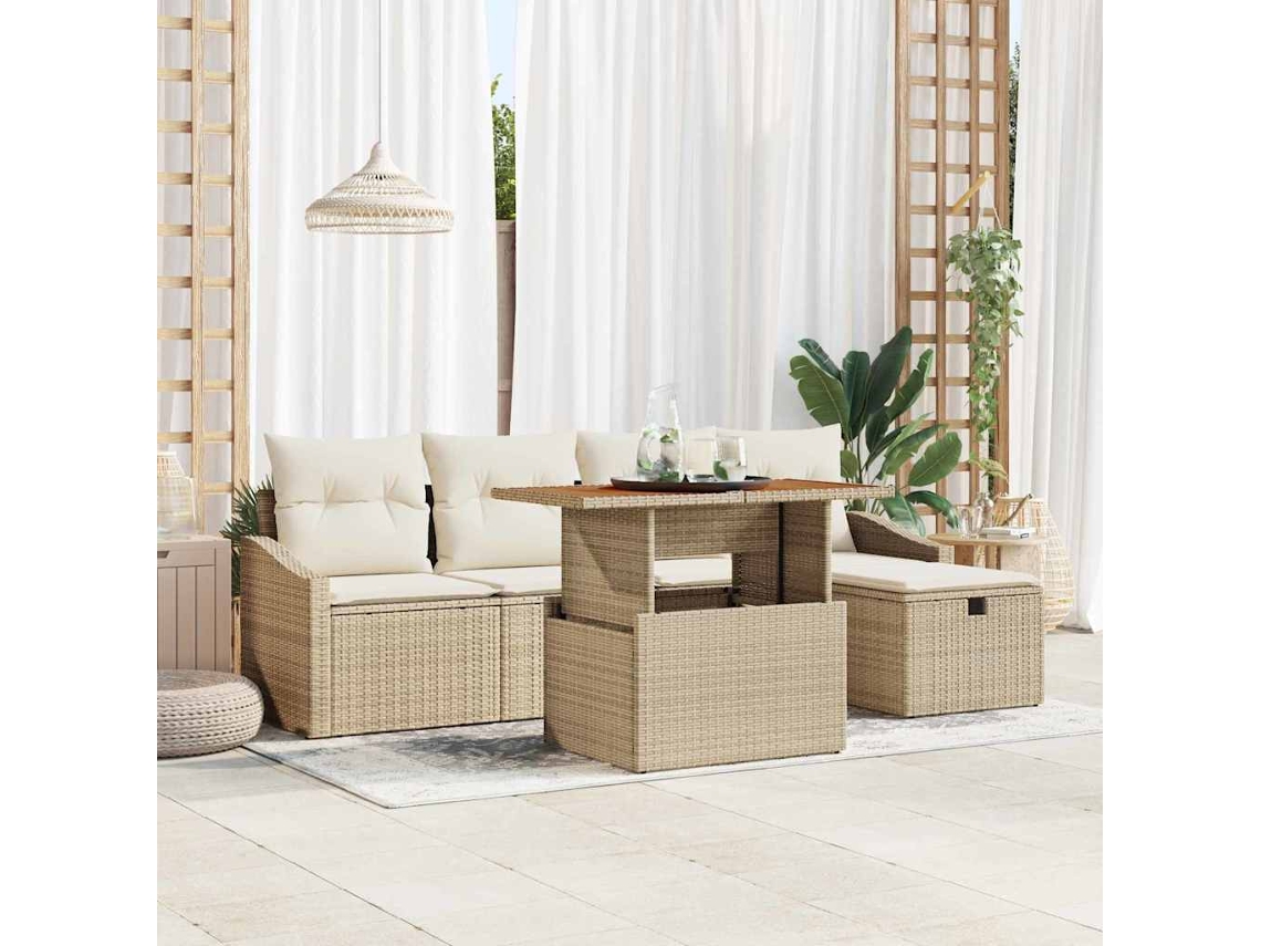 Vidaxl Conjunto De Sofá De Jardim 6 Unid. Bege Vime Pe