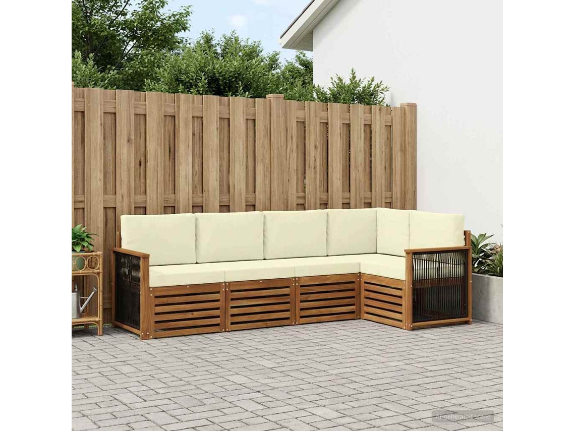 Vidaxl Conjunto De Sofá Sectional Com Almofada 4 Pcs Natural E Creme
