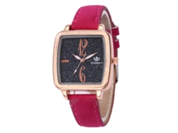 Relógio de Quartzo com Pulseira de Couro Estilo Simples Quadrado Decoração Mão Vermelho Rosa
