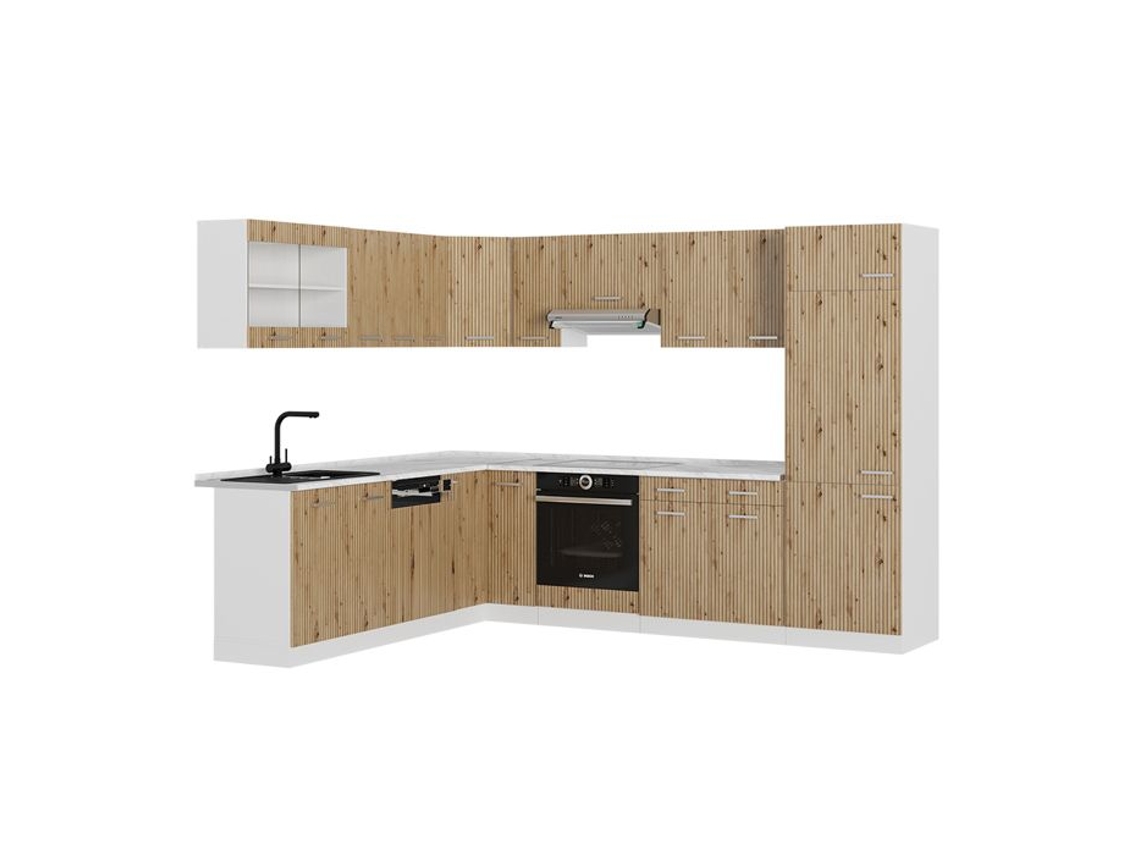 Cozinha de canto R-Line, 227 x 287 cm sem bancada, carvalho artesanal/branco, VICCO
