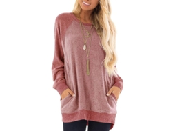 Sudadera de manga longa Fasst para mulher com bolsos e bloco de cor, casual | S/MARCA