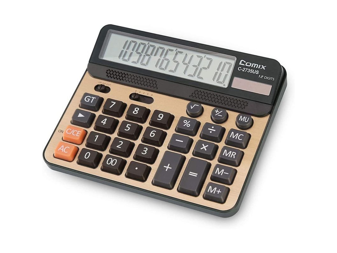 2026 calculadora de Oficina de 12 Dígitos com Tela Lcd, Teclas Grandes, Energia Dupla Solar e Bateria, Cor Ouro Champanhe