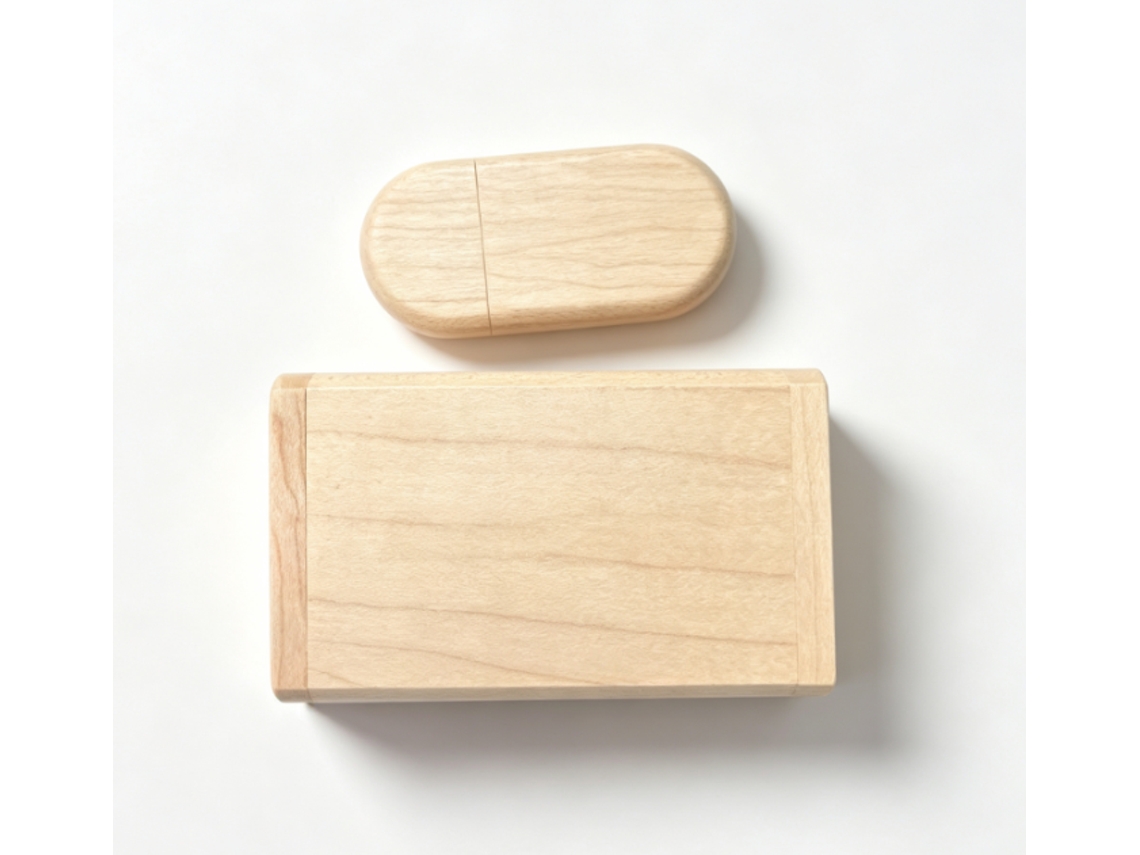 Pen drive USB na cor Madeira, personalizado com impressão de logotipo, grande capacidade de 64 GB.