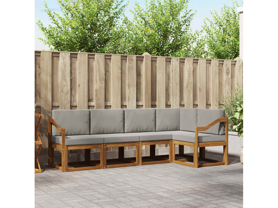 Vidaxl Conjunto De Sofás Para Exterior 5 Unid. Cinza Natural E Claro