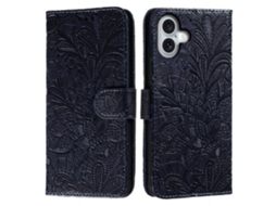 Capa Em Couro Pu Para Apple Iphone 16 Plus - Preto