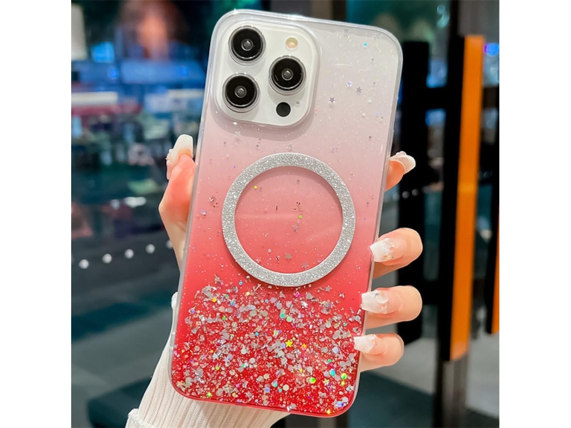Capa Transparente Enilsa Para Iphone 14-plus Com Glitter Magnético Em Cores Vibrantes, Capa Macia De Tpu, Tamanho R