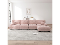 Sofá Modular De 4 Lugares - Conjunto De Sofás Em L Com Otomano Móvel - Rosa