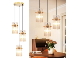 Lustre Vintage 3 Braços Em Vidro Dourado E27 Zmh (sem Lâmpada)