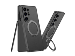Capa Hexinyigjly Para Samsung S26 Ultra , Pele Com Anel Magnético E Suporte Invisível, Carregamento Sem Fios Preto