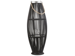 Linterna Decorativa Con Un Candelero De Cristal Beliani Tahiti De Bambú Negro 32x32x84