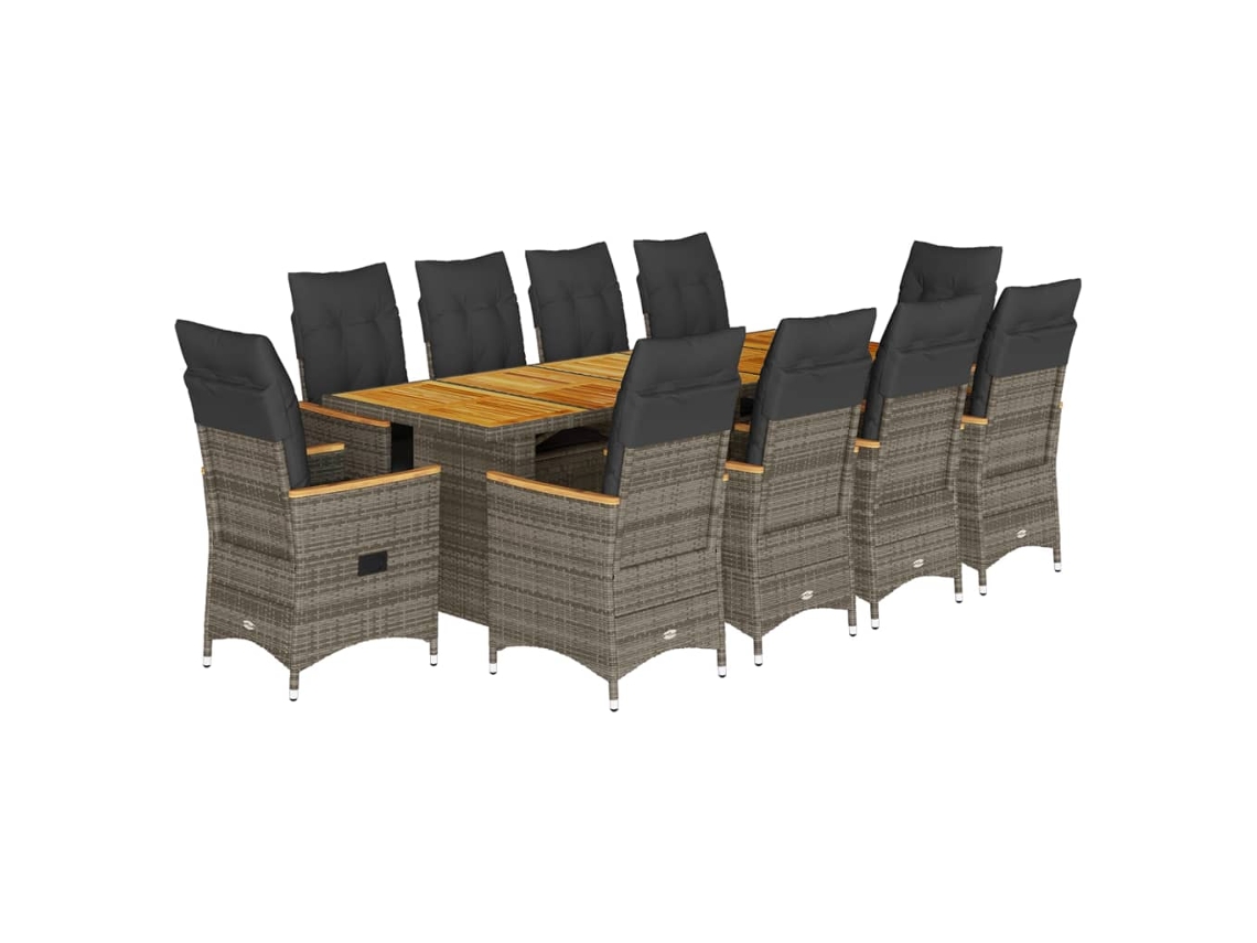 Maison Exclusive - 11 Pcs Conjunto Bistrô De Jardim C/ Almofadões Vime Pe Cinzento