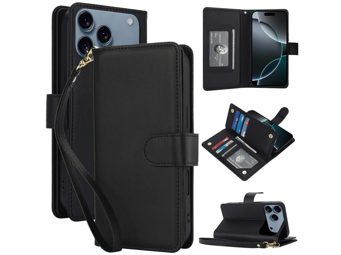 Capa De Couro Para Iphone 17 Pro Com Rfid E Vários Compartimentos Para Cartões.