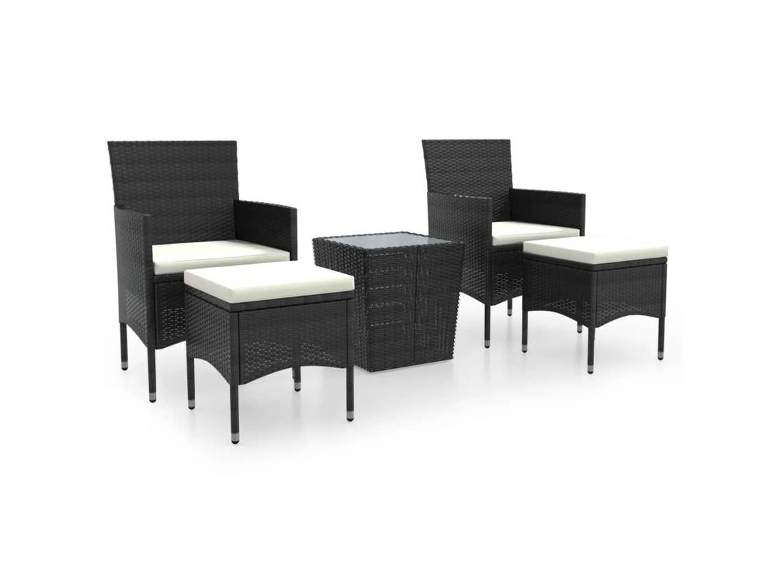 Maison Exclusive - 5 Pcs Conjunto Bistrô De Jardim Vime Pe E Vidro Temperado Preto