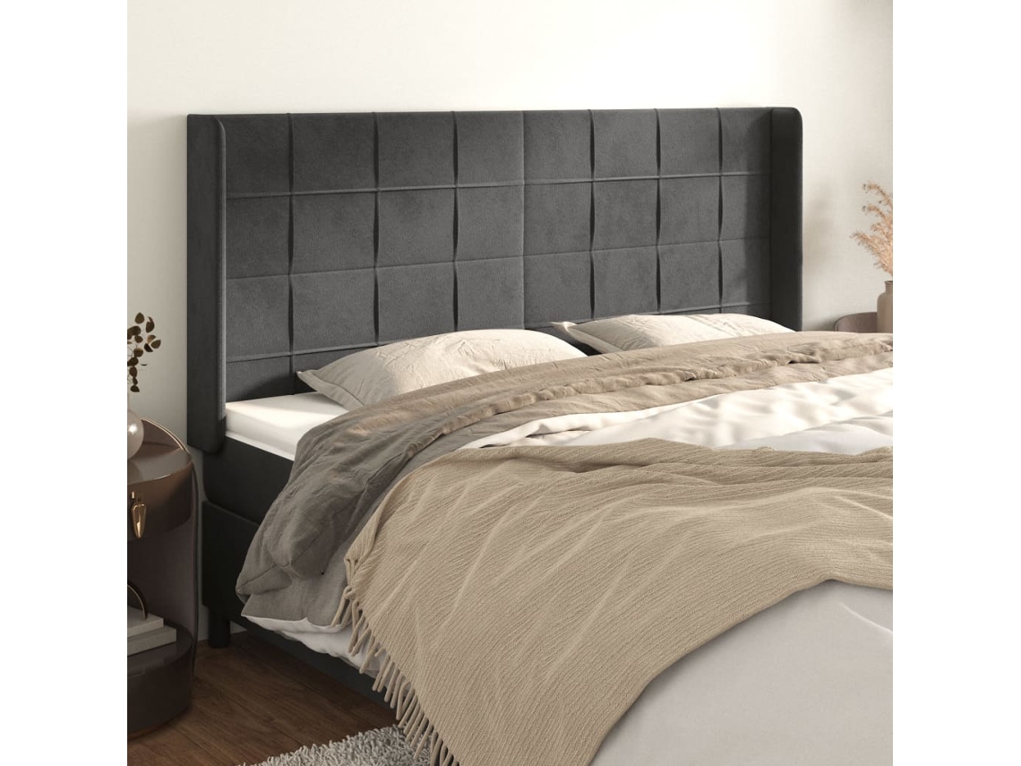 Vidaxl Cabeceira Cama C/ Abas Veludo 163x16x118/128 Cm Cinzento-escuro