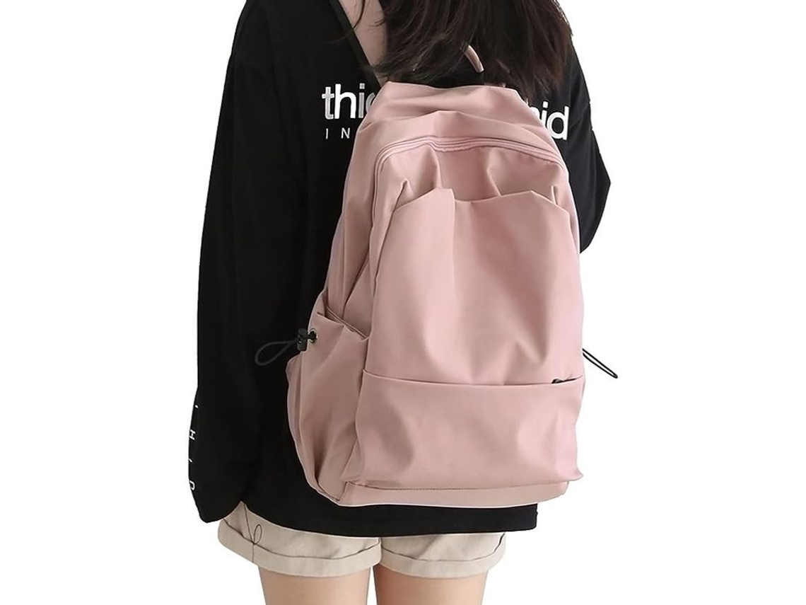 Mochila Grande Impermeável Linjou, para Laptop 14 Polegadas, Rosa S/MARCA