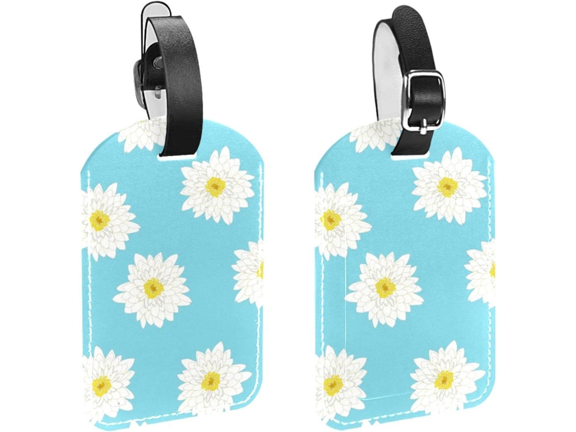 Conjunto De 2 Etiquetas Bagagem Em Imitação Couro Com Crisântemo Azul