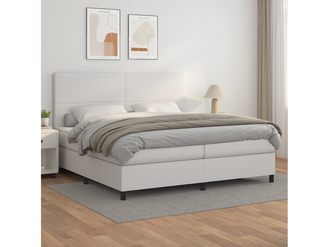 Vidaxl Cama com Molas/colchão 200x200 Cm Couro Artificial Branco