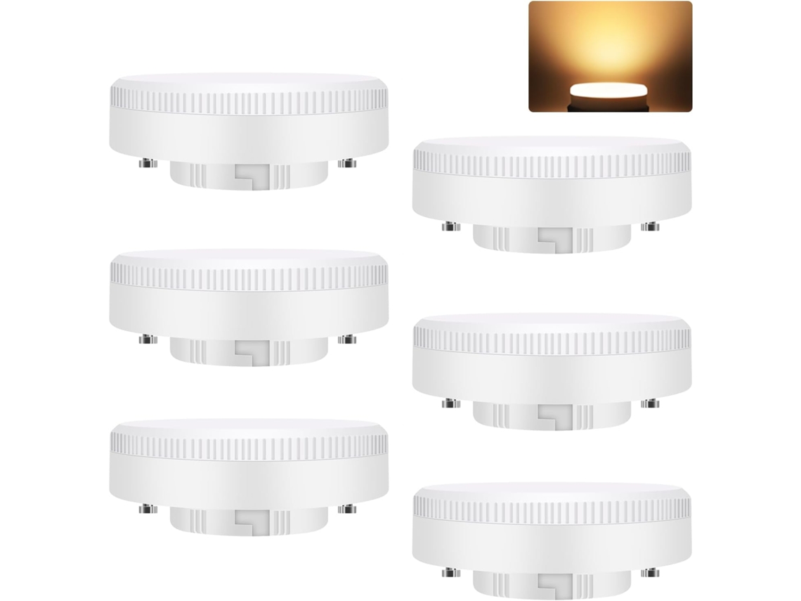Nettlife Pack De 6 Lâmpadas Led Gx53 Ultra Slim De 5 W (equiv. 50 W), Branco Quente 3000k, 74 × 25 Mm, Sem Cintilação, Para Iluminação Sob Armários