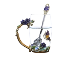 Taza De Esmalte Blue Rose Com Alça, Colher E Toalha De Limpeza, 350ml, Para Chá/café, Presente, Portátil