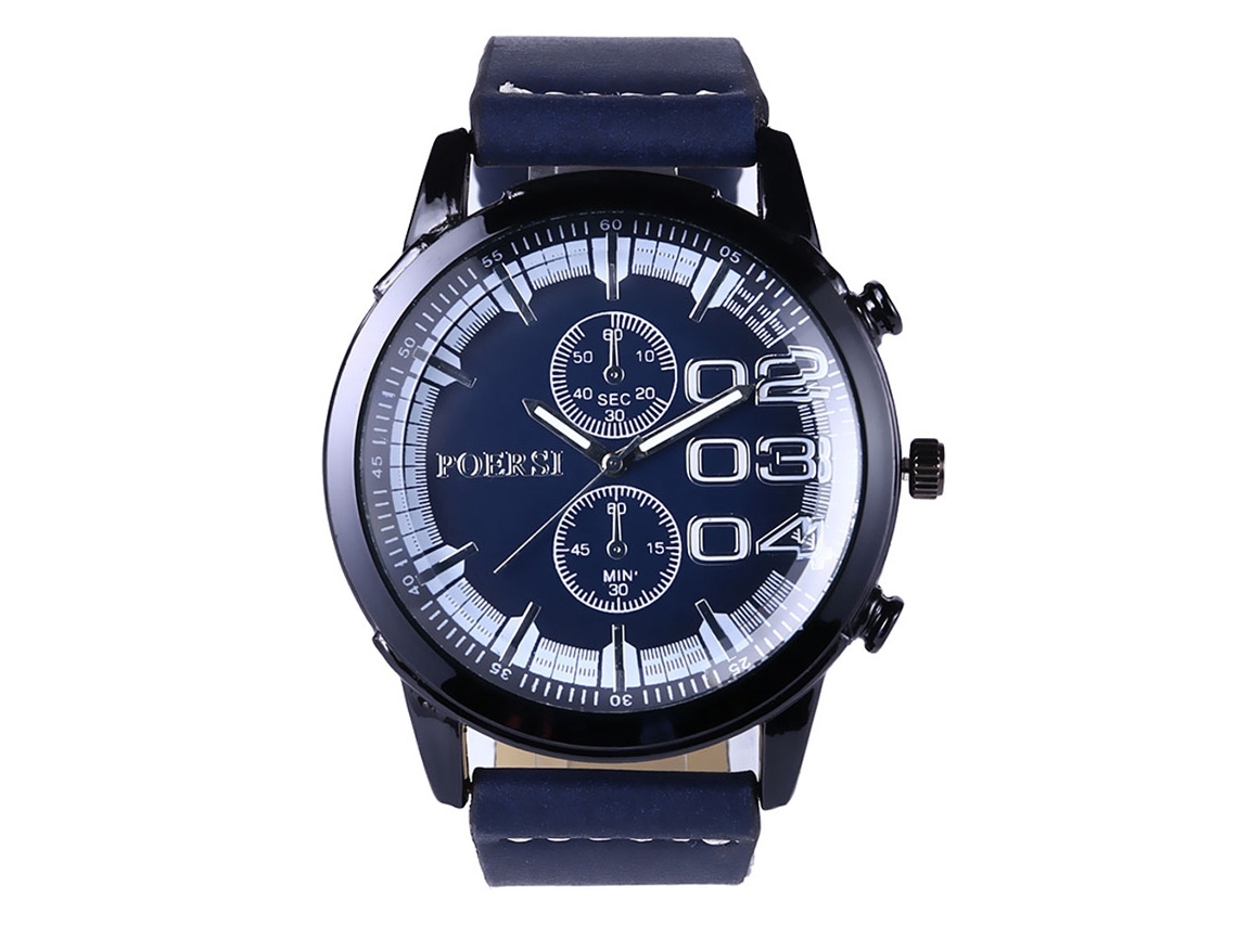 Relógio de pulso masculino analógico de quartzo com pulseira de couro PU, mostrador redondo, modelo Zhoulianfa azul moderno.