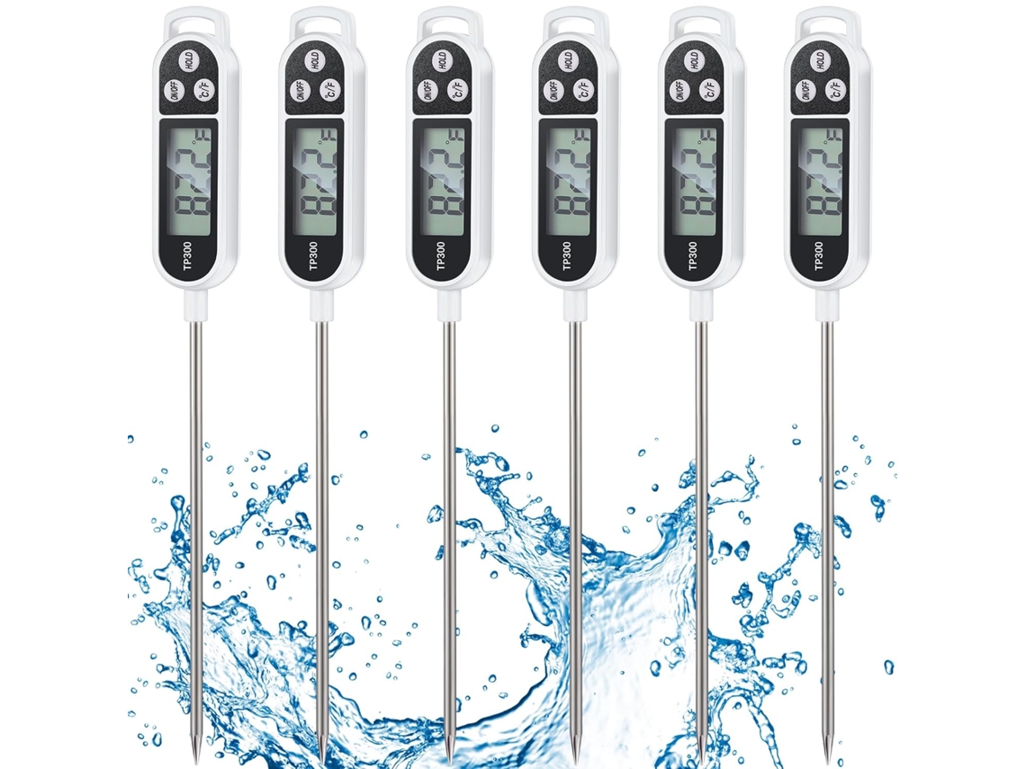Termômetro de Carne com 6 Peças, Leitura Rápida e Sonda Longa 24,5 Cm , Digital À Prova D'água para Cozinha, Conf AQUAFORGE (9,65 Polegadas)