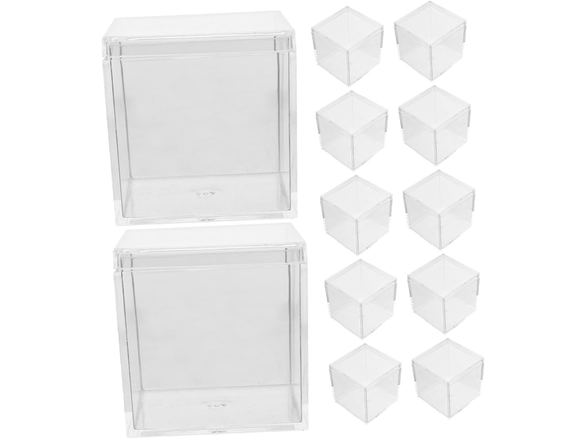Conjunto 15 Caixas Quadradas Acrílico Transparente Tampas Empilháveis Ideais Guardar Joias Doces Pequenos GOKOCO