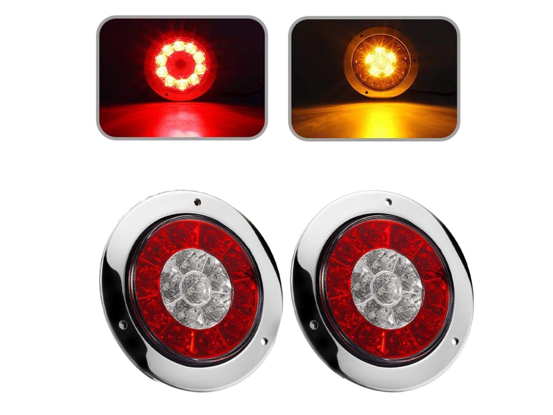 2 Peças De Lanternas Traseiras E De Travão Led Redondas De 4 Polegadas Para Camiões E Reboques – Luzes De Posição E De Pisca (vermelha E Âmbar) Pa_yua