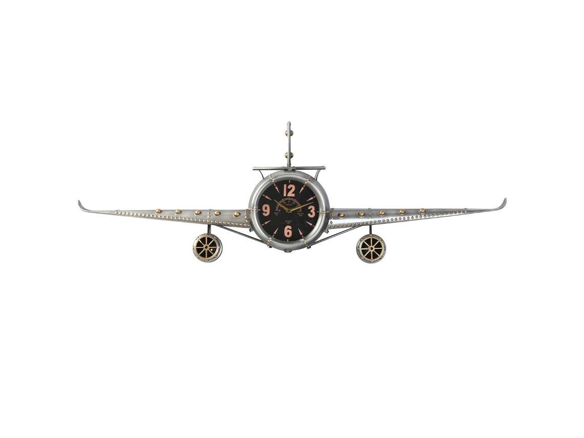 Relógio De Parede Home Esprit Dourado Prateado Metal Avião Vintage 143 X 20 X 46 Cm