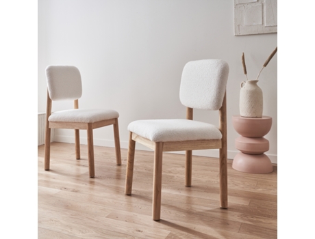 Cadeiras Estofadas de Madeira Hevea e Boucle Set de 2 Branco SWEEEK