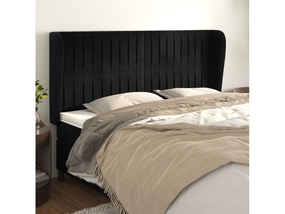 Vidaxl Cabeceira De Cama C/ Abas Veludo 183x23x118/128 Cm Preto