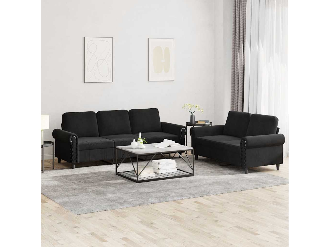 Vidaxl 2 Pcs Conjunto de Sofás com Almofadões Veludo Preto